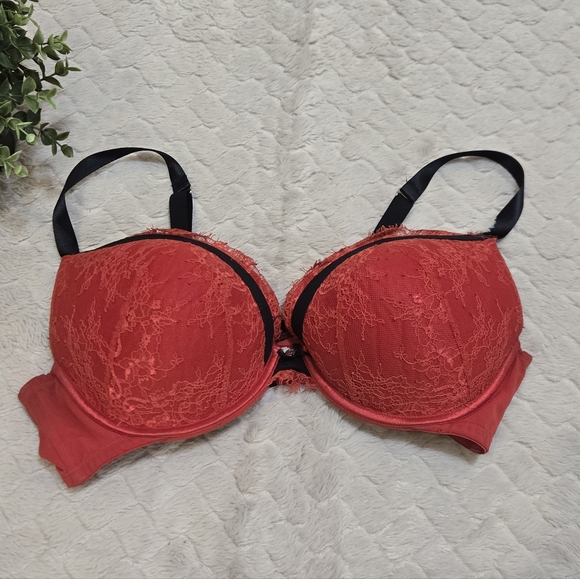 Cacique Other - Cacique Red Lace Black Trim Plunge Bra, Size 42D
